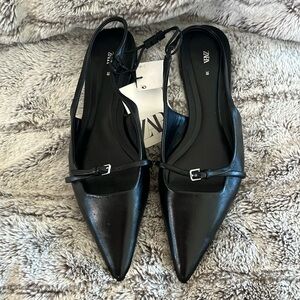 Zara Black Pointed Sling Back Shoes Elegant Design